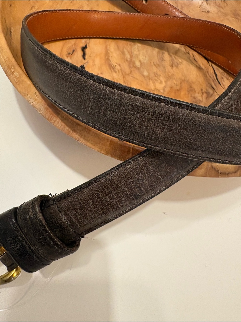 Vintage Coach Men's Leather Belt - Black Exterior with Tan Interior